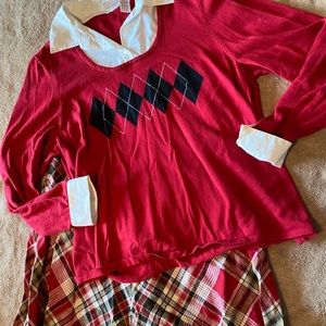 Red, Black, & White Sweater & Skirt Set